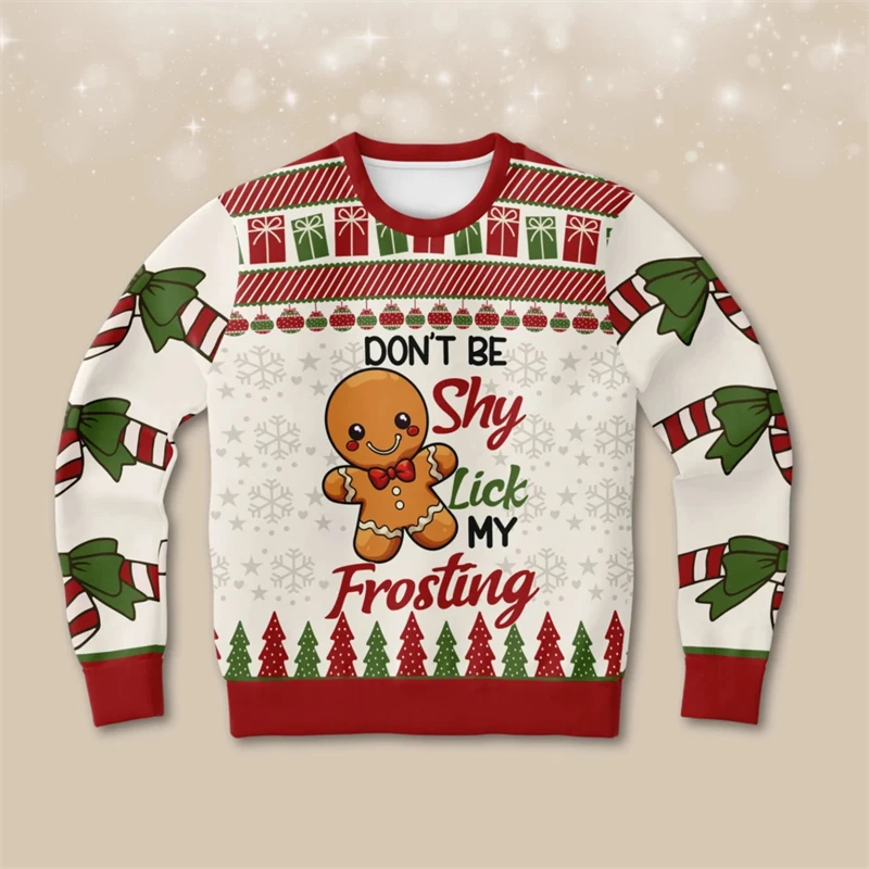Ugly Christmas Sweaters Gingerbread Man Anime 3D Funny Print Holiday Party Xmas Sweatshirt For Party Birthday Xmas Hoodies 2024