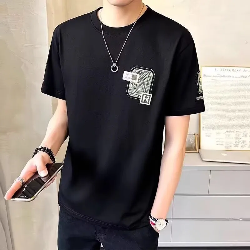 

Men's Summer ort Sve T-irt Ice Silk Thin Letter Trendy Brand Faionable Summer Clothing Ice Silk f Sve Body T-S...