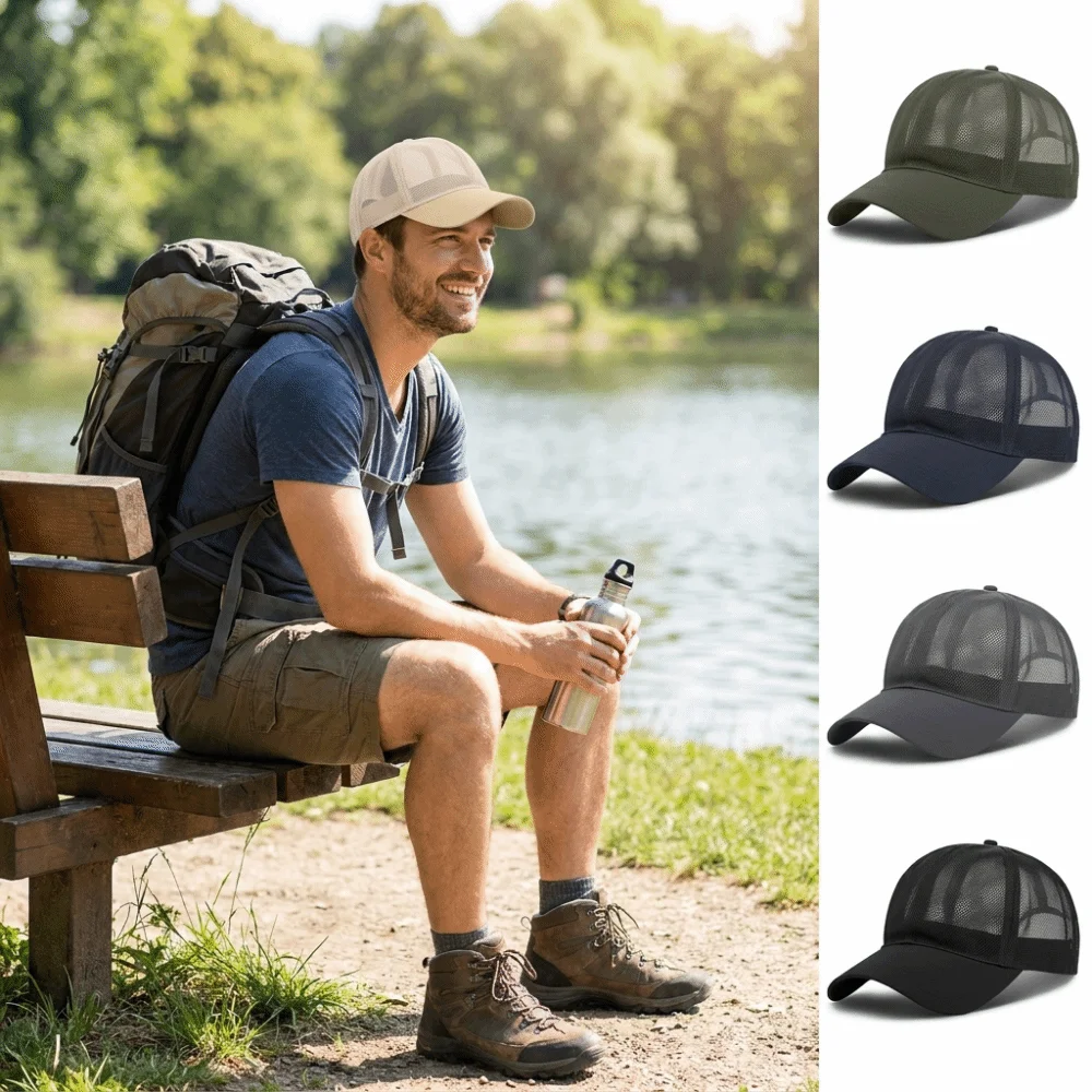 Full Mesh Trucker Baseball Cap Lightweight Quick Dry Mesh Breathable Hat Curved Brim Breathable Sport Running Cap Running Sport