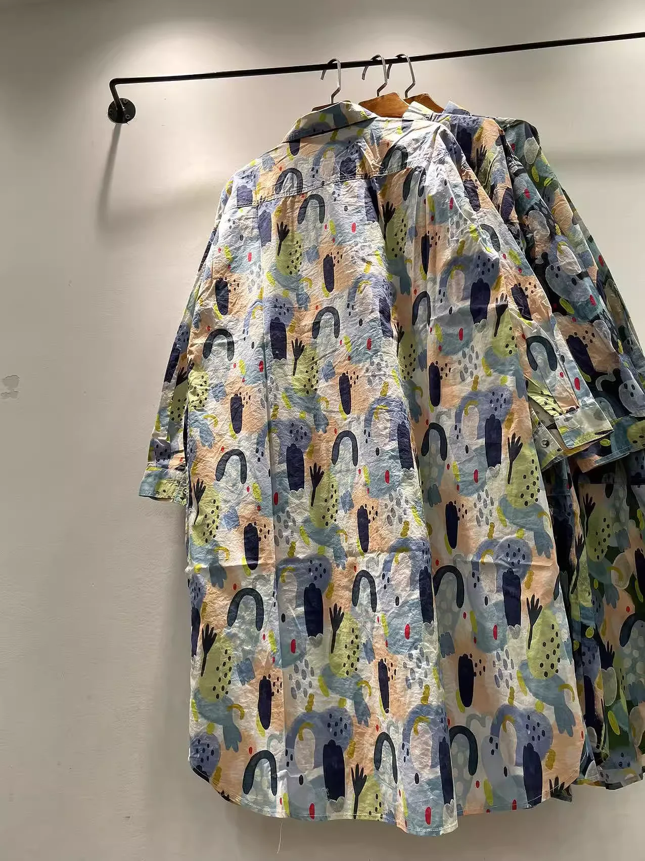 플러스 사이즈 가을 여성 의류 100% 코튼 만화 프린트 셔츠 드레스 여성용 하라주쿠 패션 하프 슬리브 블라우스 드레스