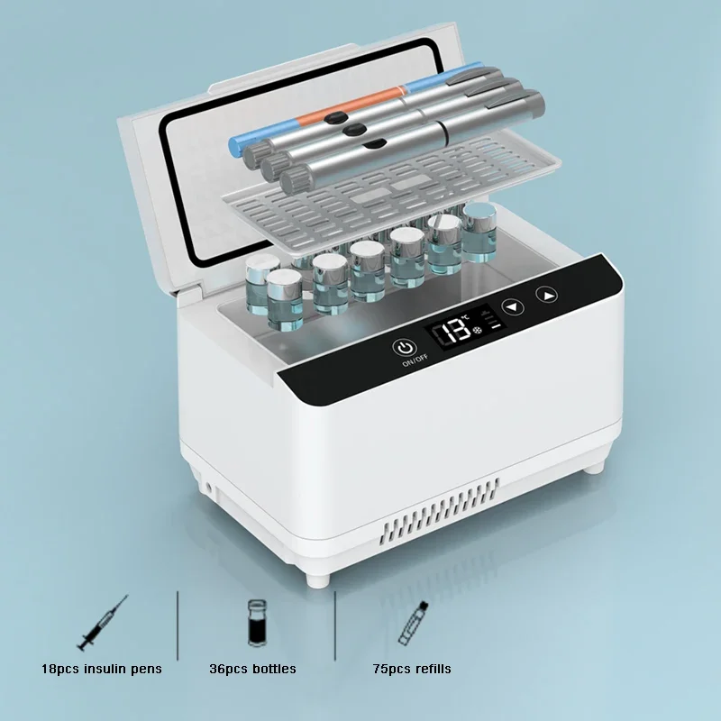 Dispositivo di raffreddamento per insulina portatile - Frigo medico ricaricabile per diabetici con doppio contenitore e custodia da viaggio - M a temperatura controllata