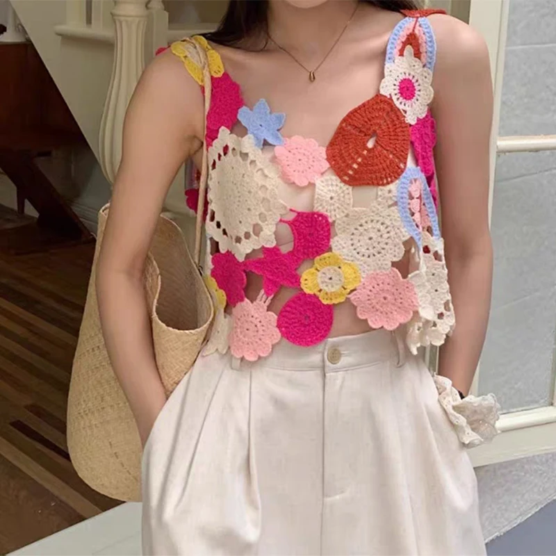 ITOOLIN قطع علوية نسائية بوهو مثيرة مفرغة Y2K قطع علوية رائعة بدون ظهر قطع علوية متماسكة صيفية لقضاء العطلات على الشاطئ قميص قصير فضفاض 2024 #1