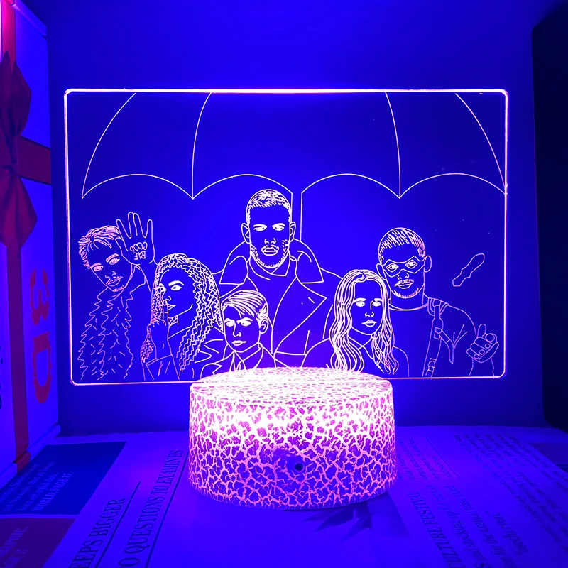 The Umbrella Academy Night Lights Personaliza la serie de TV figura soportes acrílicos lámpara Led dormitorio mesita de noche Deocr regalo de vacaciones