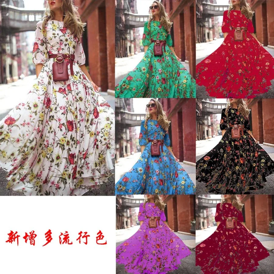 

【New style】Source New women's fashion printed long dress bohemian holiday dress
