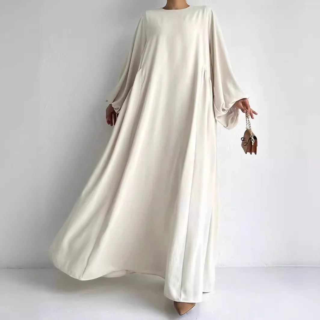 

Simple Solid Color Moroccan Party Kaftan Muslim Dress Women Long Sleeve Dubai Abaya Ramadan Arabic Wedding Evening Dresses Abaya