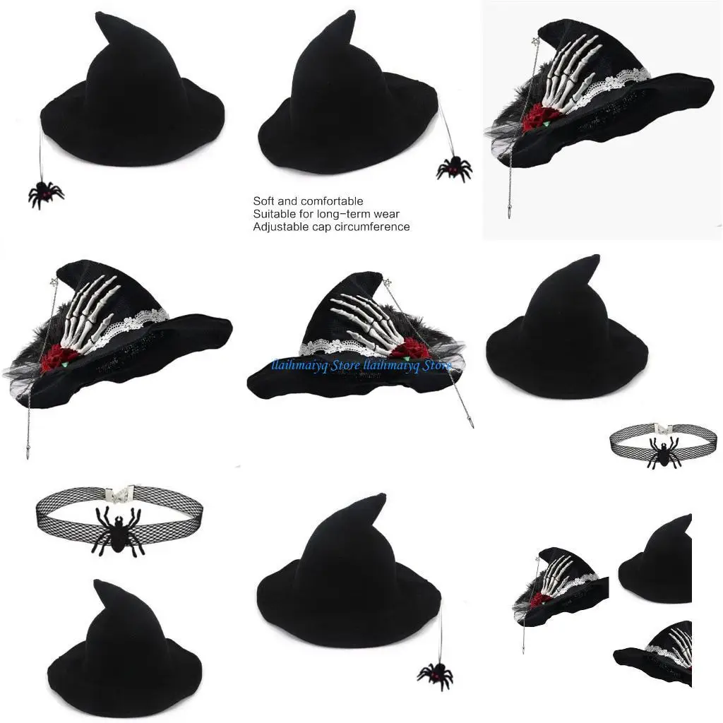 

573B Fancy Lolitas Witch Hat with Spiders Decor Gothicism Hat Creative Lolitas Styles