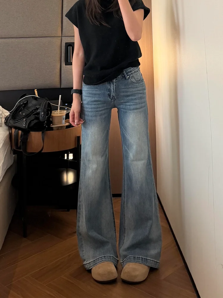 

plus Size Blue Bell Bottom Jeans Women's New American Hot Girl Slimming Elastic Short Straight Leg Bell Pants