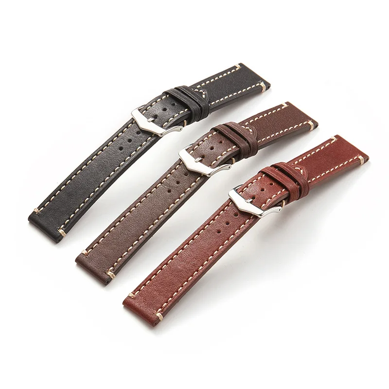 High Quality  Italian Cowhide Leather Watchband 20mm 22mm 24mm Handmade Vintage Watch Strap Quick Release Replacement Watchband