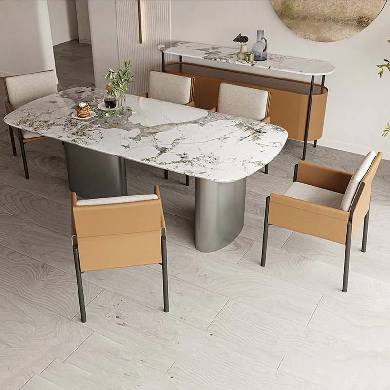 Marble Kitchen Dining Table Rectangular Legs Metal Italian Design Nordic Table Small Luxury Mesas Restaurante Modern Furniture