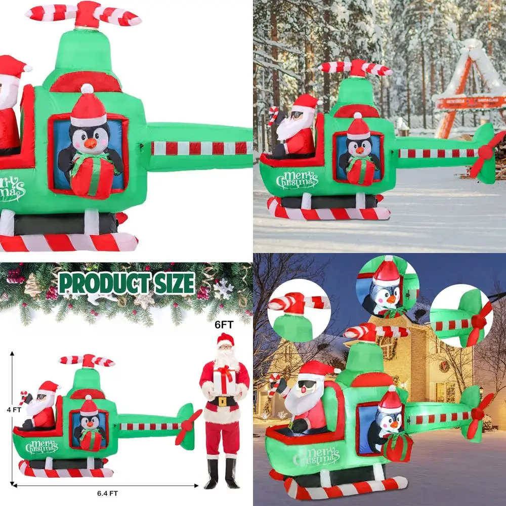 

Outdoor Christmas Helicopter Inflatable Decoration with LED Lights, 7.8FT Tall Glitter Ball Yard Decor