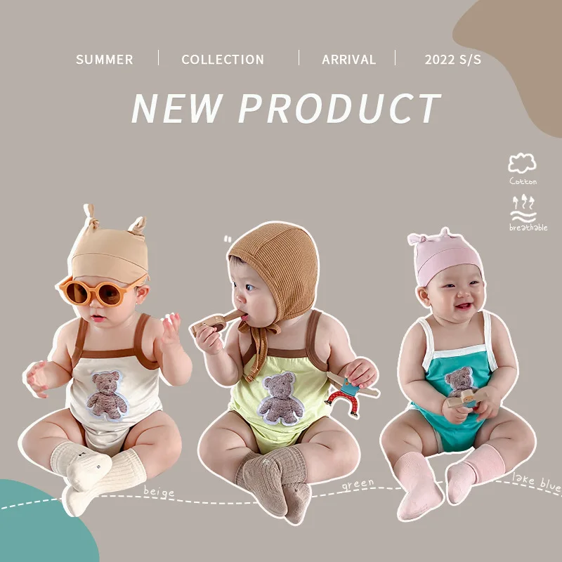 Newborn Three-dimensional Bear Romper Bag Fart Clothes Summer Thin Cotton Sleeveless Pajamas Baby Photograph Accessories