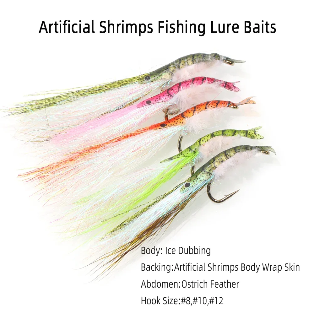 5pcs/box #8 #10 #12 Ice Dub Shrimp Fly Barbed Fish Hook Scud Fly Trout Bass Perch Bonefish Carp Fishing Lures Baits
