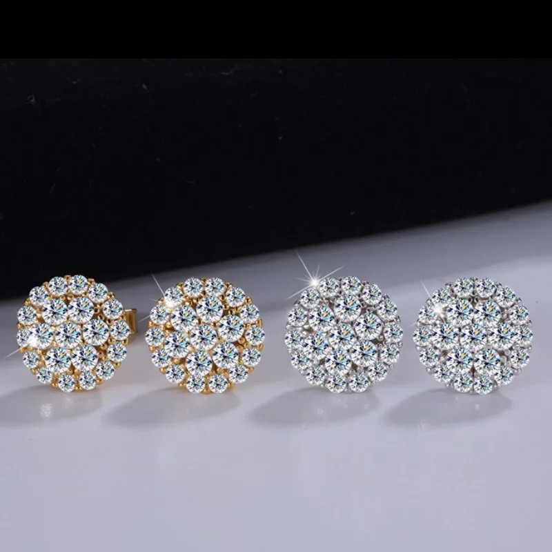 

1.5cttw 10.5mm Iced Out Moissanite Halo Cluster Stud Earrings 925 Sterling Silver Hiphop Diamond Flower Earrings Pass Tester