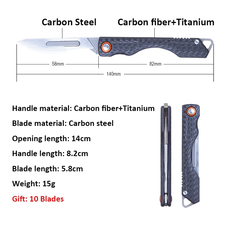 MINI Carbon Fiber Titanium Scalpel Folding Knife EDC Pocket Portable Knifes Emergency Key Medical Knives Self-defense Survival