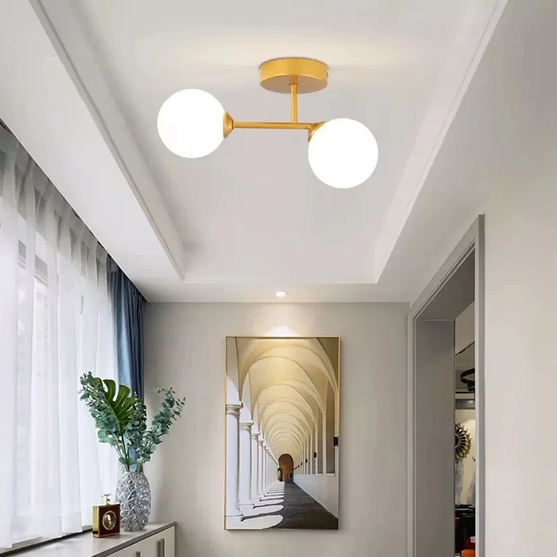 Moderne Glazen Plafondlamp Minimalistische Zwart Goud Hoofden Garderobe Verlichting Voor Gang Gangpad Balkon Entree Armaturen Kamer Decor