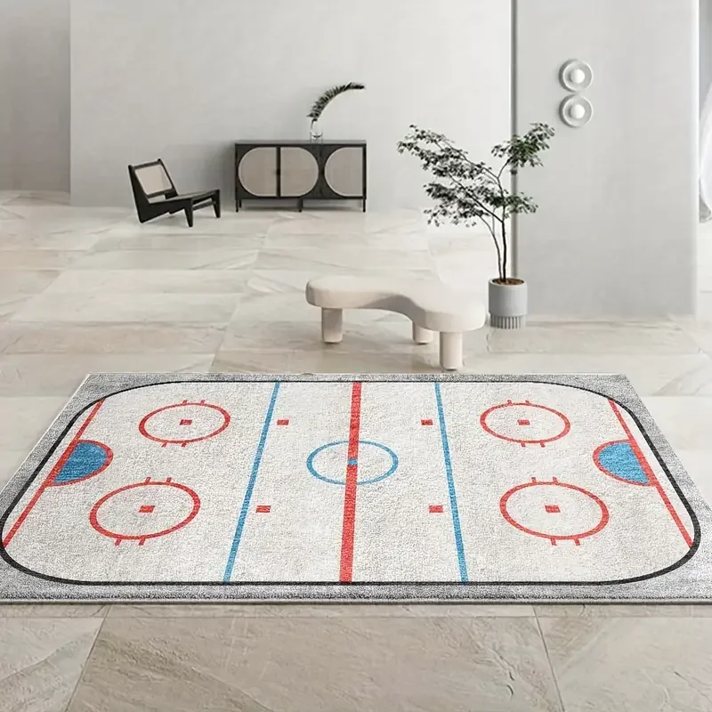 VIKAMA Ice Hockey Rink Imitation Cashmere Carpet Soft and Slip-Resistant Floor Mat For Living Room and Bedroom Home Decoration