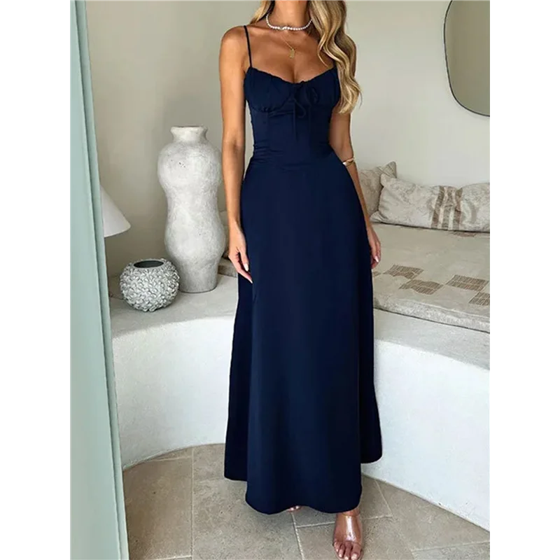 【SEE】Boho Flowy Slit Lace Up Dresses For Women Going Out A Line Casual Sundress