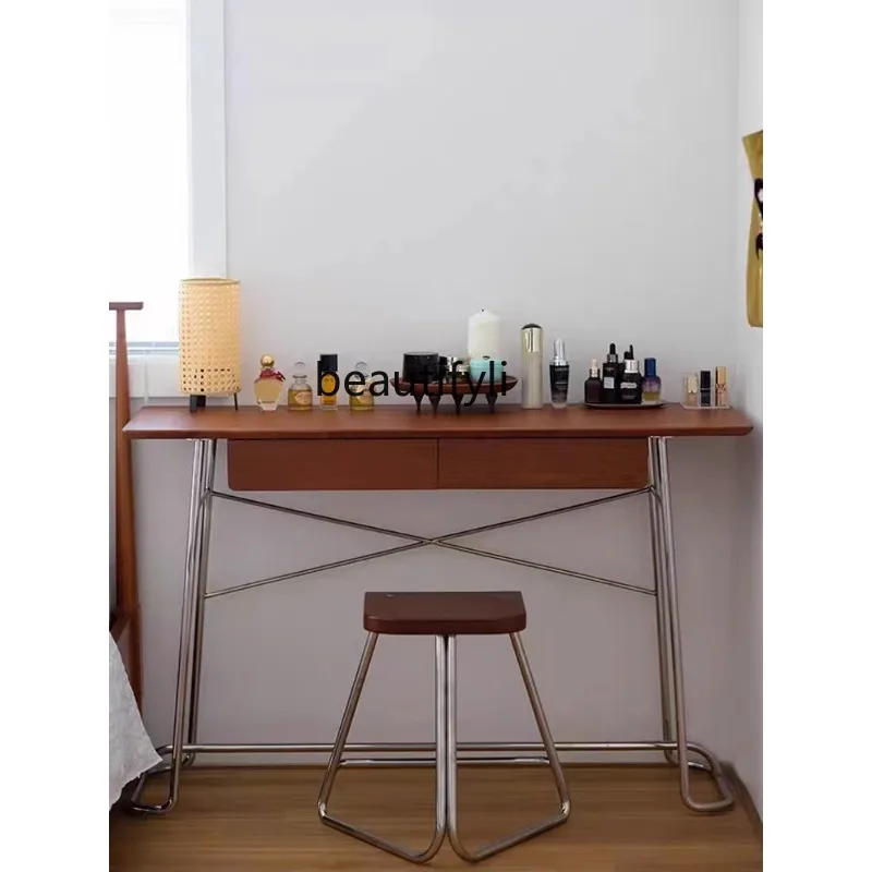 Table IQUE Table Nordique Mid-Prairie pour Chambre à Coucher, Bureau d'Étude, Commode Simple, Table de Rangement en Acier Inoxydable avec MEL