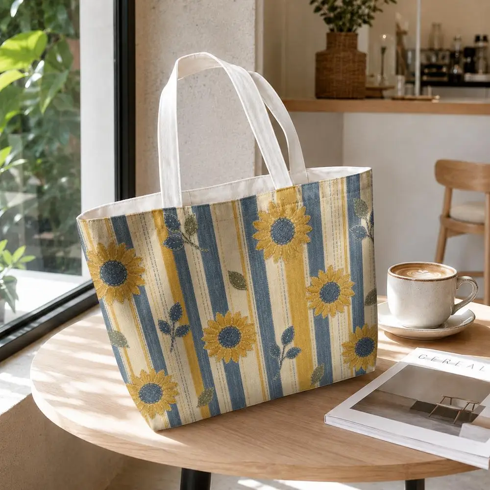 4th of July Patriotic Stars Storage Bags 2-Piece Set Double-Sided Canvas Tote Bags with Zipper Shopping Shoulder Handbags