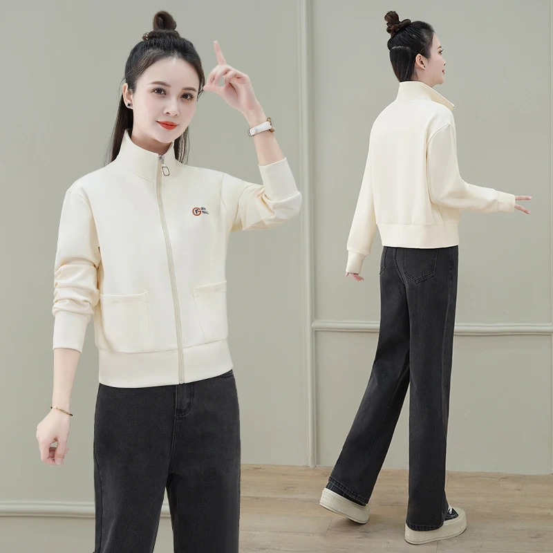 

Модный короткий открытый кардиган женский, весна-осень 2025, новинка, свободный повседневный топ, универсальная толстовка на молнии, цвет абрикосовый