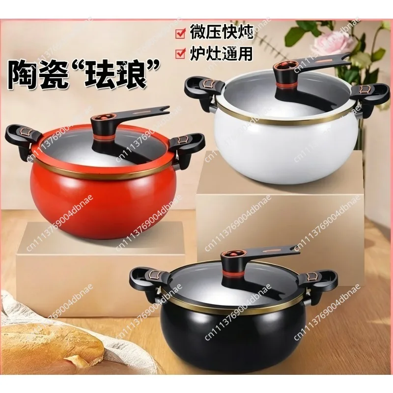 Ceramic Micro Pressure Soup Pot 8L Large Capacity Enamel Non-stick Multifunctional Cooker for Household Use
