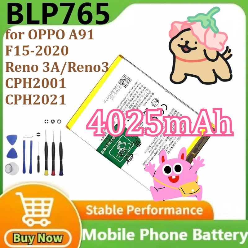 2025 سنة 100% بطارية جديدة BLP765 لـ OPPO A91 F15-2020 Reno 3A/Reno3 CPH2001/CPH2021 بطارية الهاتف المحمول 4025mAh + أدوات #1