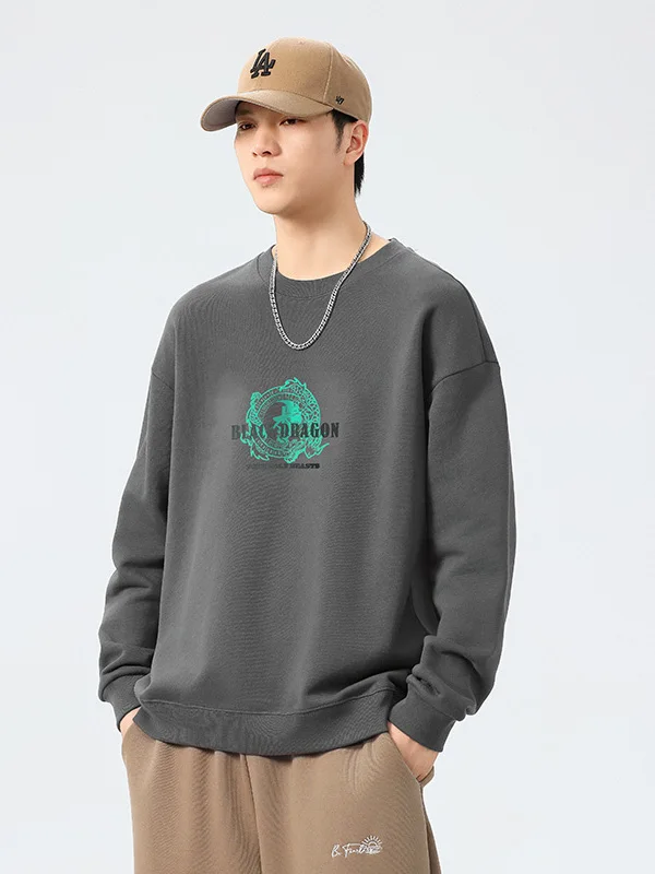 

Loose Fit round Ne Sweatirt Men's Autumn Winter Casual Cotton Print Couple's Outerwear Comfortable Breathable Streetwear