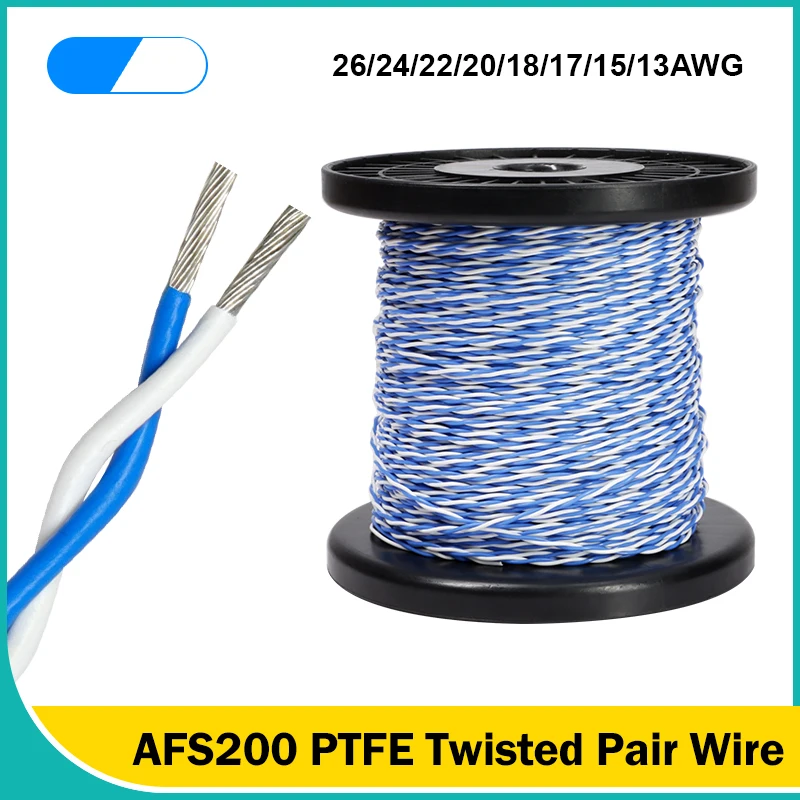 

Blue White AFS200 PTFE Twisted Pair Wire 26/24/22/20/18/17/15/13AWG FEP 2pins High Temperature Electronic Signal Copper Cable