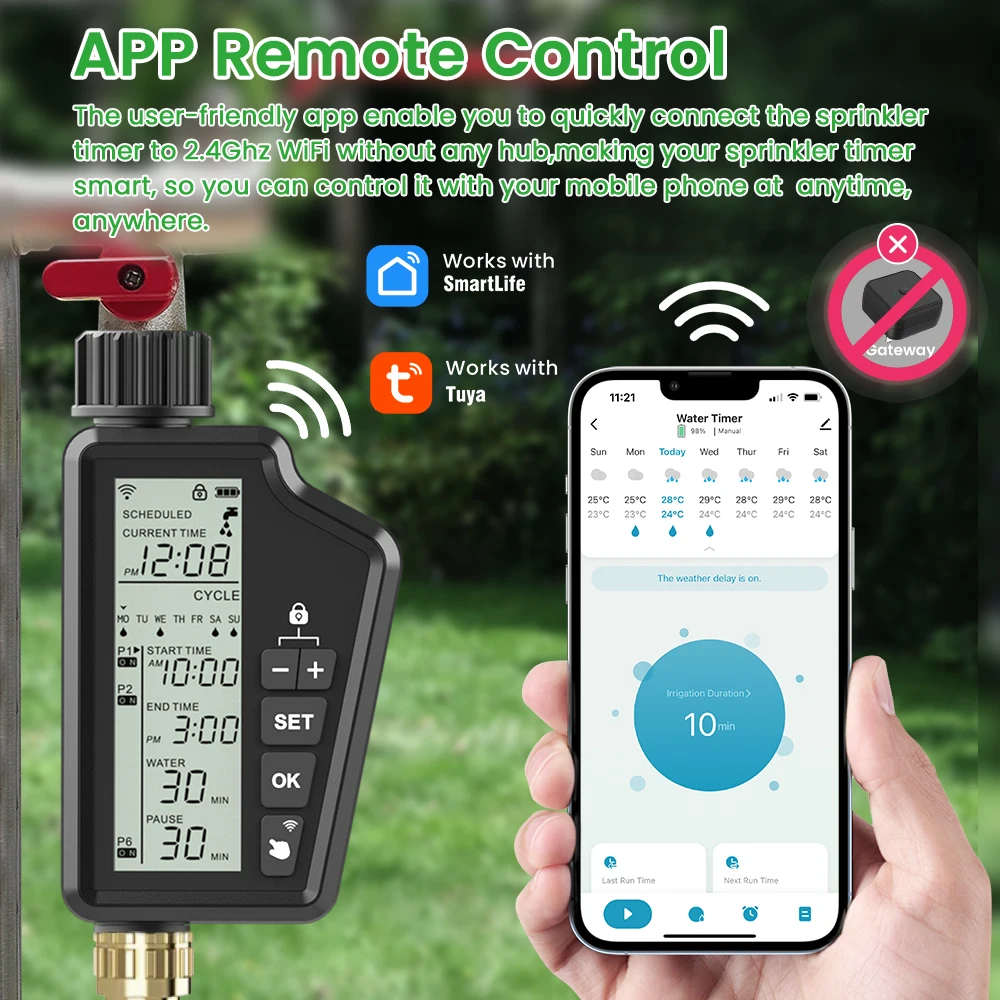 AVATTO Smart Garden Valve Digital Water Timer Programmable Tap Hose Sprinkler Controller Waterproof Auto Irrigation