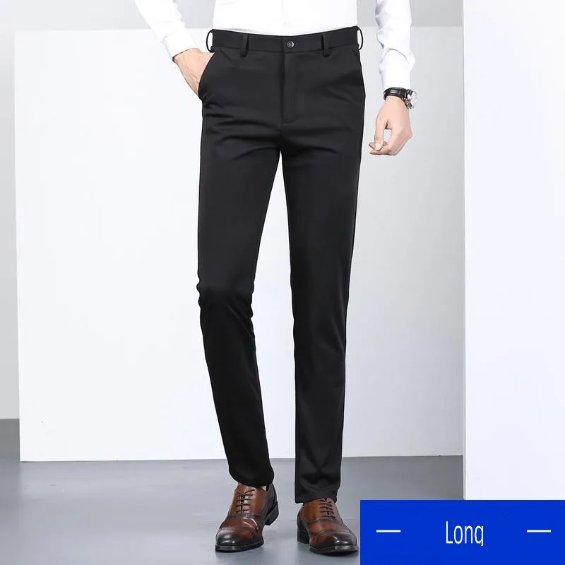 Men's Clothing Trousers Slim Fitting Casual Straight Tube Black Elastic Spring Summer Thin Business Formal Pants