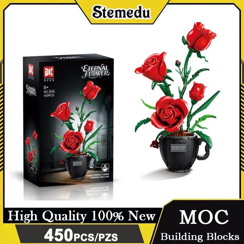 

DK3036 450PCS Coffee Cup Rose Succulent Plants Flower Bouquet Building Blocks Bricks Desktop Ornaments DIY Gifts for Kids Adults