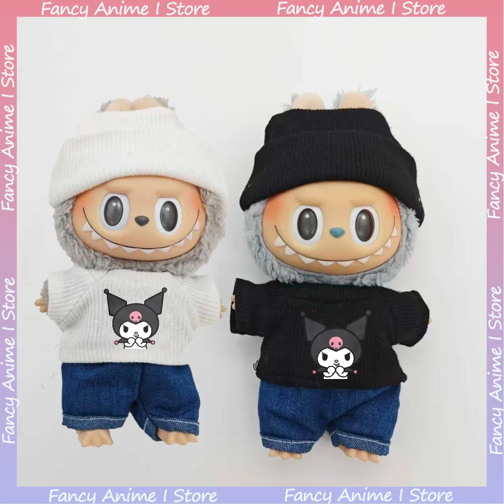 Für 17 cm Labubu Puppe Kleidung Cartoon Nette Kuromi Kostüm Kleidung Outfits Mini Plüsch Puppe Mode Kleidung Zubehör Geschenke