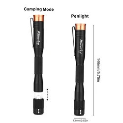 2 in 1 Zoom Penlight Camping light mode Portable Mini Palm Small Torch Outdoor Hiking Travel Fishing Work Reading Emergency Lamp