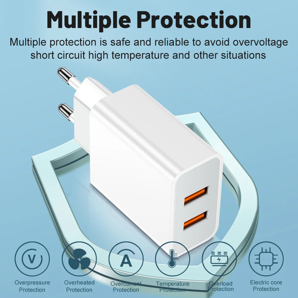 2.4A 2 USB Fast Charger Mobile Phone EU/US/UK Plug Wall Adapter Charging Travel Chargers For Samsung Huawei Xiaomi