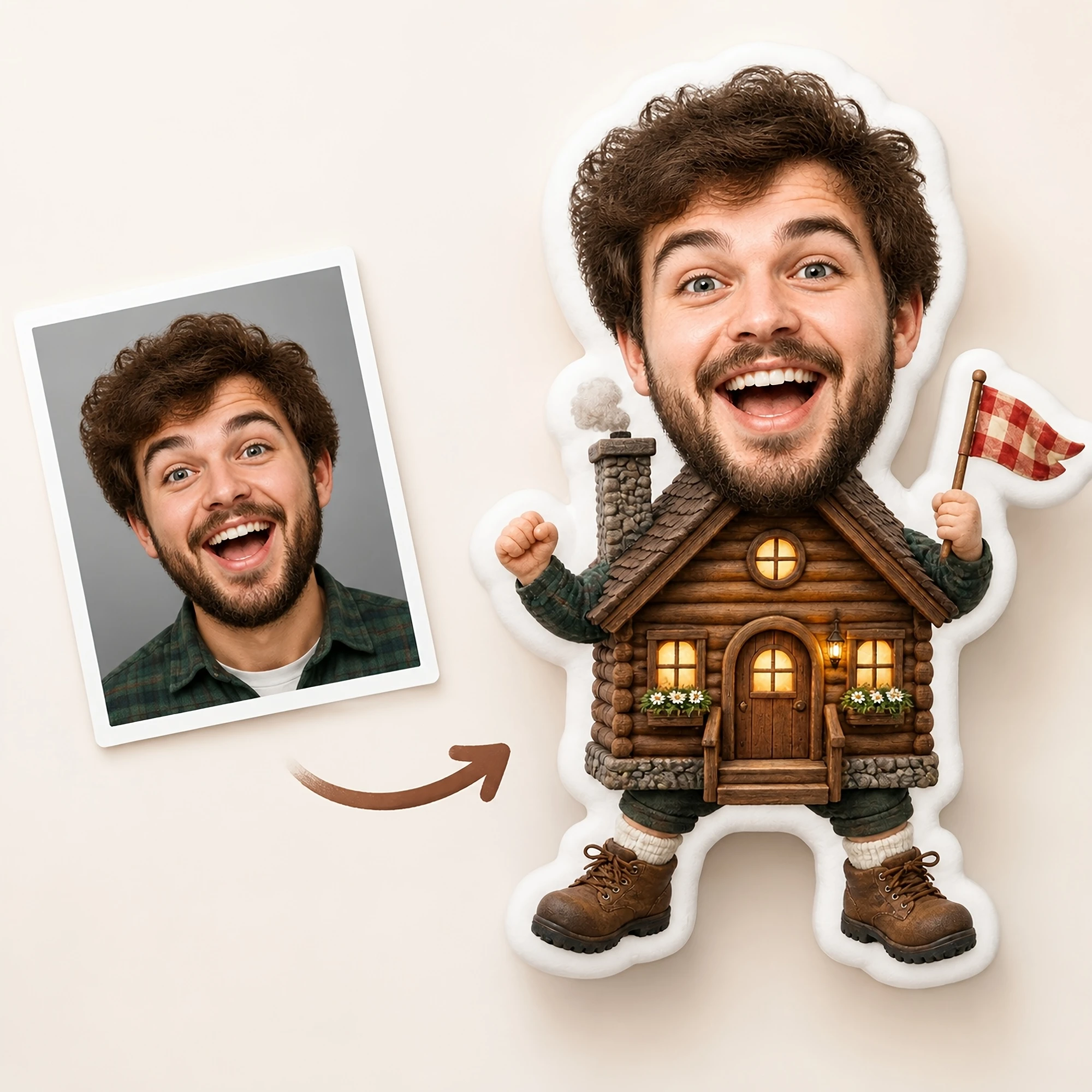 1pc Custom Double-Sided Printed Novelty Shaped Pillow, Personalized Human Portrait Cottage Design Cushion for Sofa, Bed, Chair,