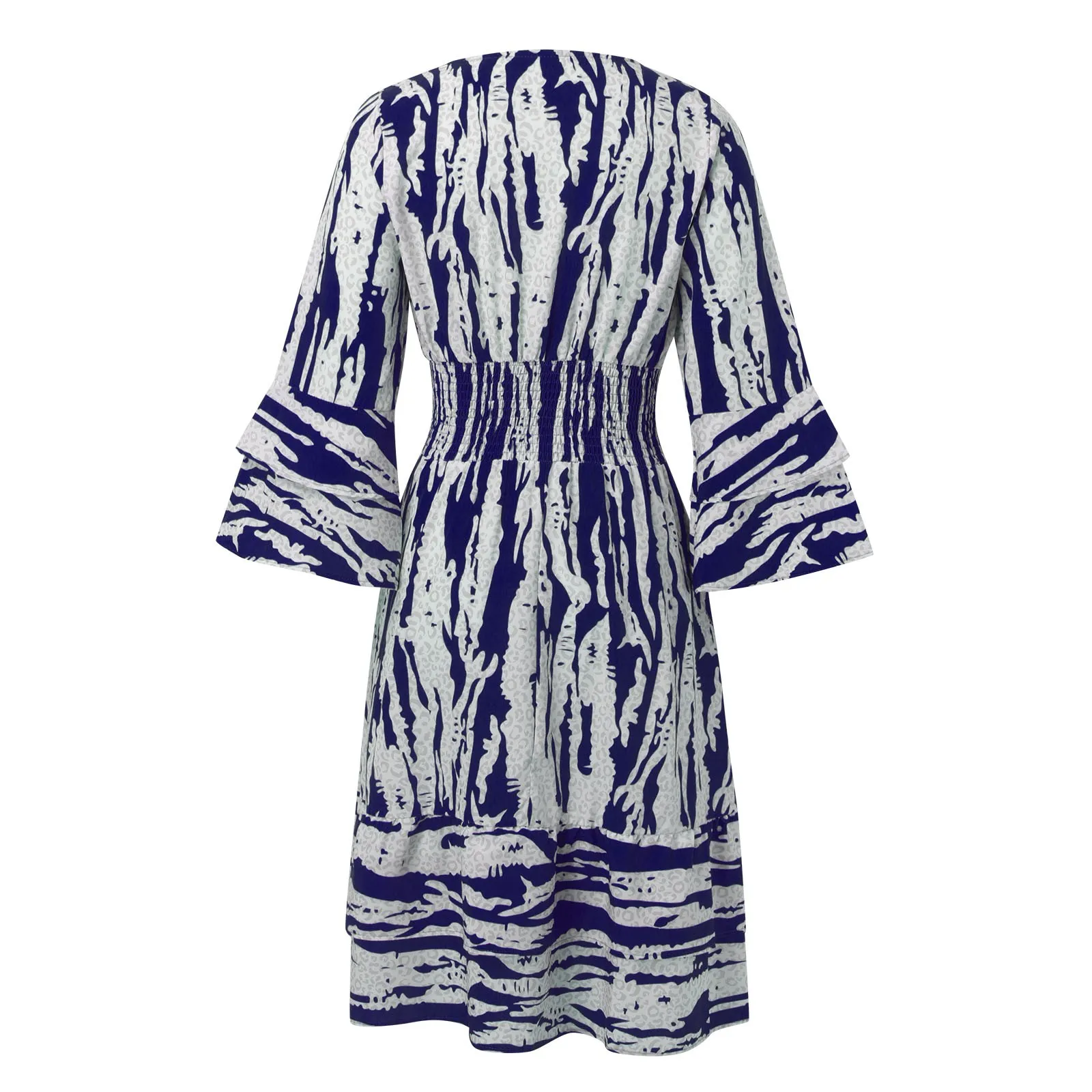 Mini robe à volants à col en V pour femmes, robe imprimée Boho, robe d'été élégante, manches 3/4 fibres, décontracté, surdimensionné, plage, fête, été