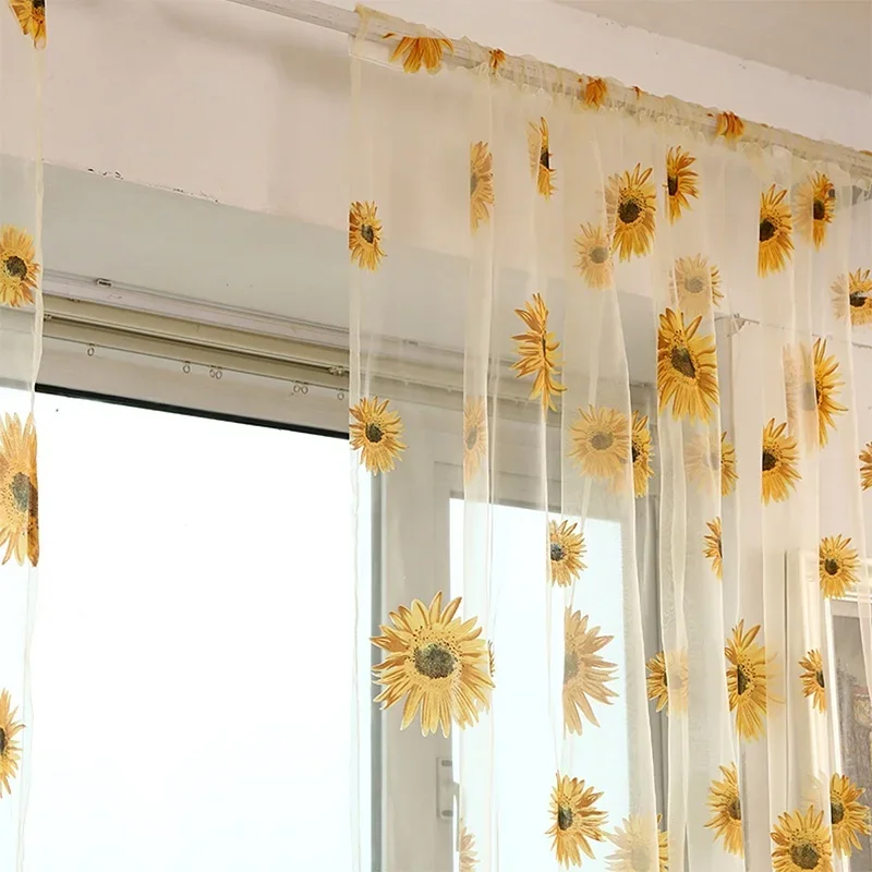 1PCS Sunflower Window Panels Drapes Curtains Sheer Voile Tulle Home Room 100*200cm