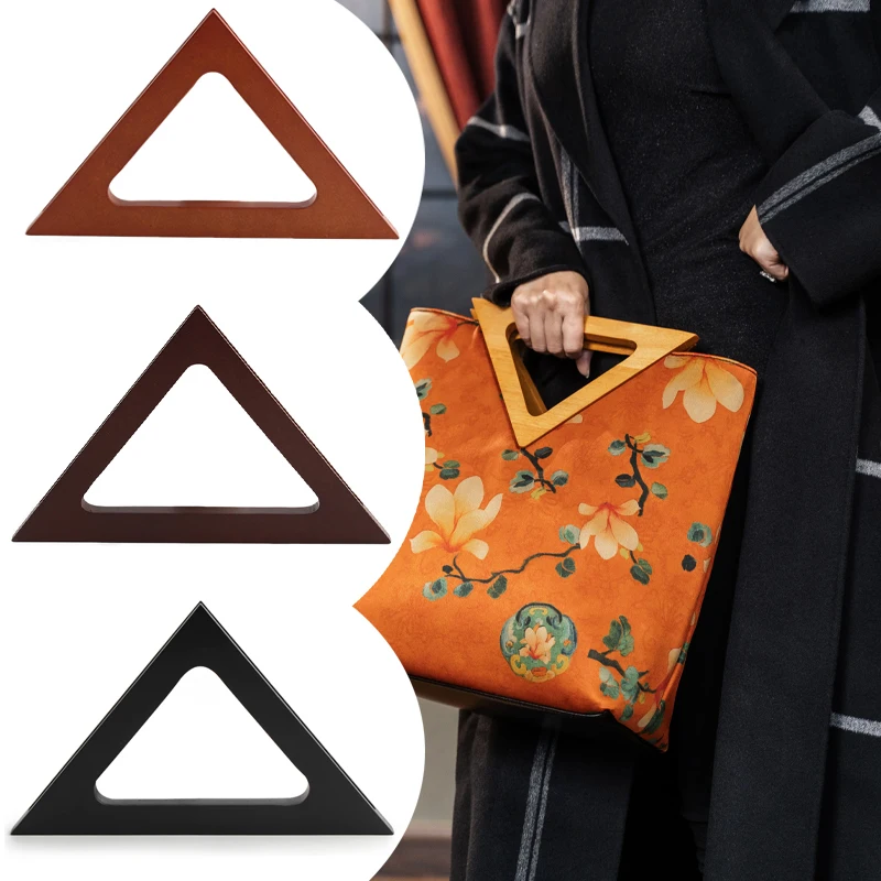 2PCS Triangle Solid Wood Handle Wallet Shoulder Bag Frame Handle Beach Bag Handbag Straw Bag DIY Wooden Handle