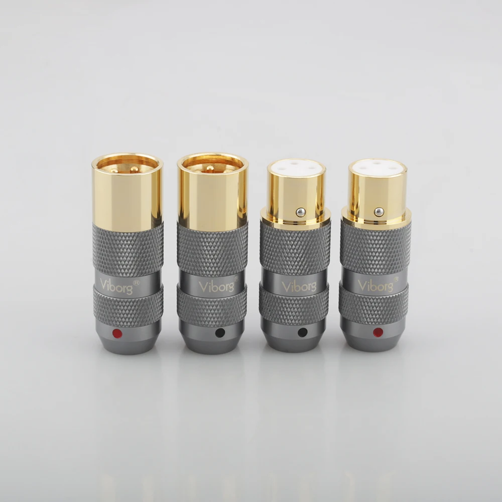 4 peças cabo de áudio hifi equilíbrio 3 pinos viborg 99.998% cobre puro 24k banhado a ouro plugue conector xlr