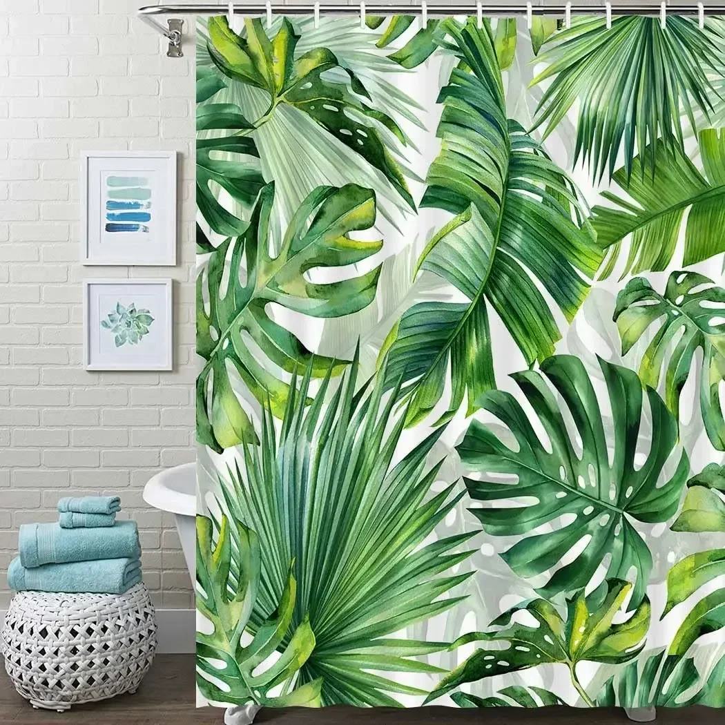 Tropical Green Plant Shower Crutain Palm Banana Tree Leaf Hawaii Jungle Botanical Art Summer Bathroom Decor Waterproof Screen