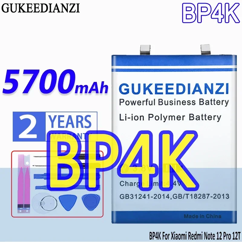 High Capacity GUKEEDIANZI Battery BP4K 5700mAh For Xiaomi Redmi Note 12 Pro 12T/Poco X5 pro 5G