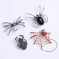Halloween Spider Punk Brooch Pins for Women Enamel Crystal Metal Scorpion Skull Pumpkin Animal Shirt Party Festival Jewelry Gift