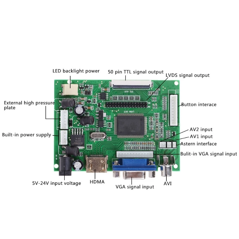 AT070TN90/92/94 7 Inci VGA 50pin Papan Driver LCD Papan Pengontrol LCD TTL LVDS