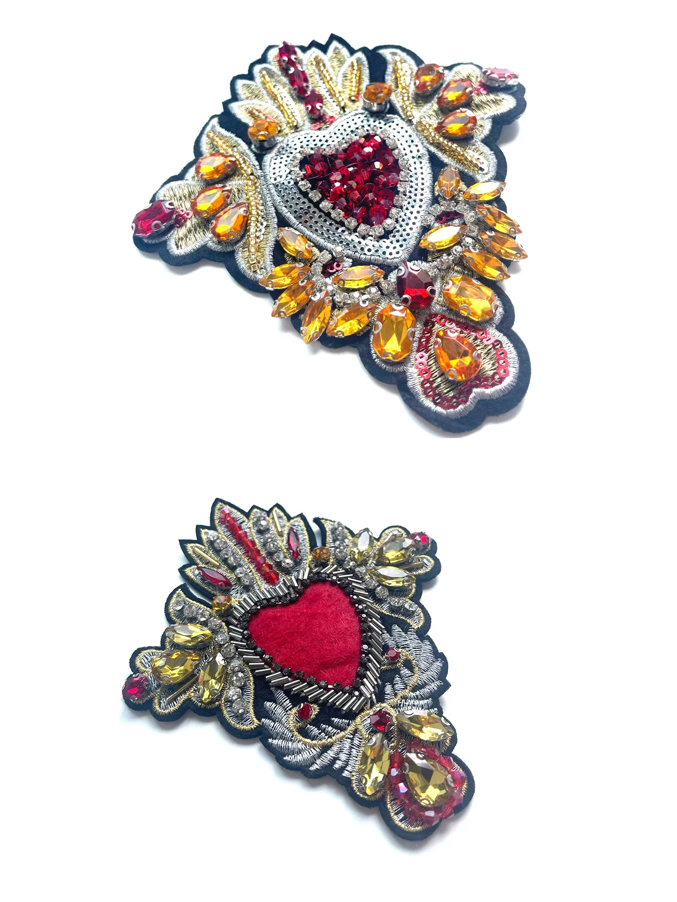 1 Piece RED Heart Sequins Beads Badges Applique Embroidered Beaded Patch for Clothing