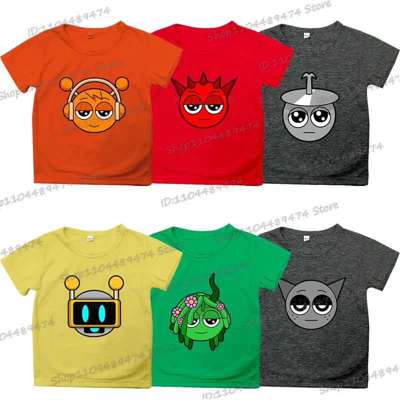 

Новая футболка Incredibox Game Sprunki, детская футболка с круглым вырезом, футболка с рисунком Sprunki для мальчиков и девочек, модная футболка Sprunki с короткими рукавами