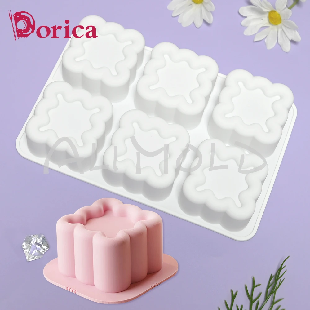 Dorica 6 Holes Square Bento Cake Silicone Mold Chocolate Mousse Mould DIY Soap Candle Wax Gypsum Making Model Kitchen Bakeware