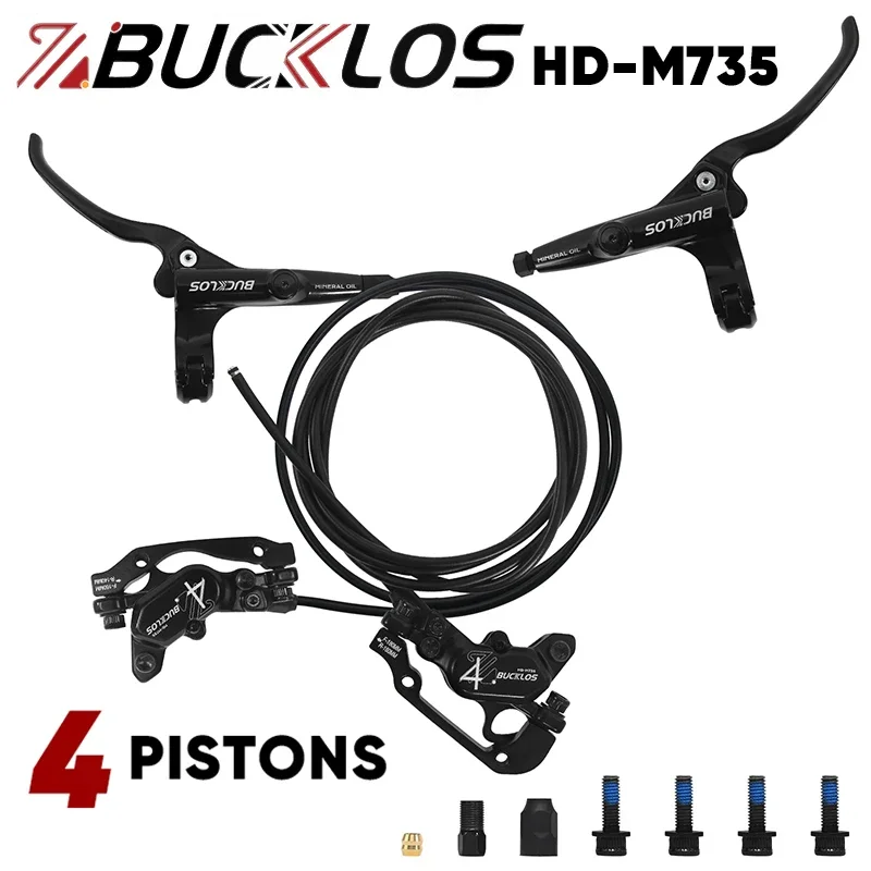 

BUCKLOS 4 Pistons MTB Hydraulic Brake Set 850/1630mm Front Rear Disc Brake Set E-Bike Mountain Bike Hydraulic Brake Bicycle Part