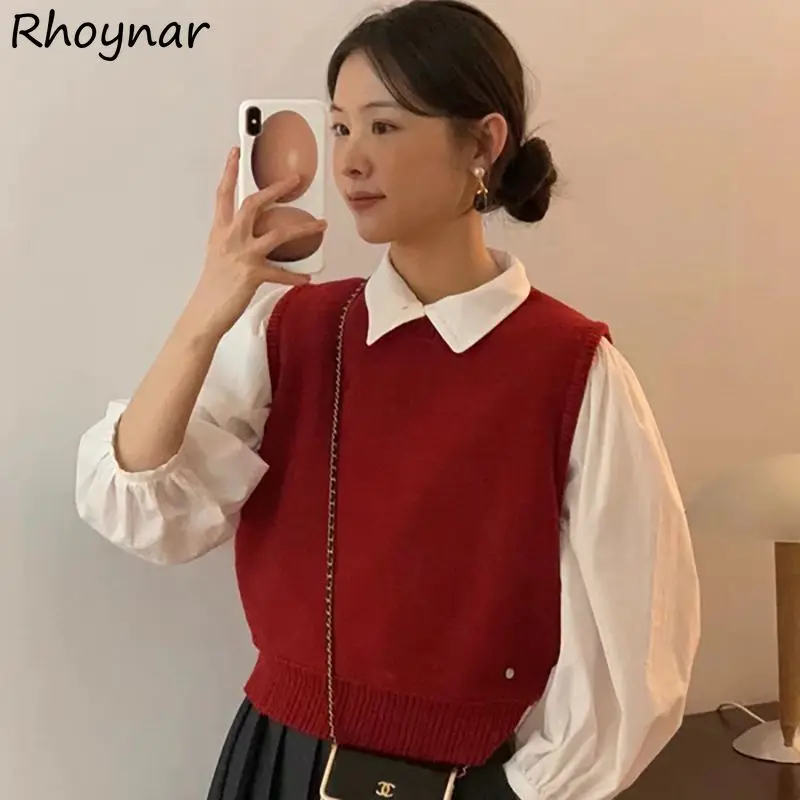 

Sweater Vests Women Solid Autumn All-match Y2k Simple Daily Warm Korean Style Basics Ladies Lovely Creativity Modern Prevalent