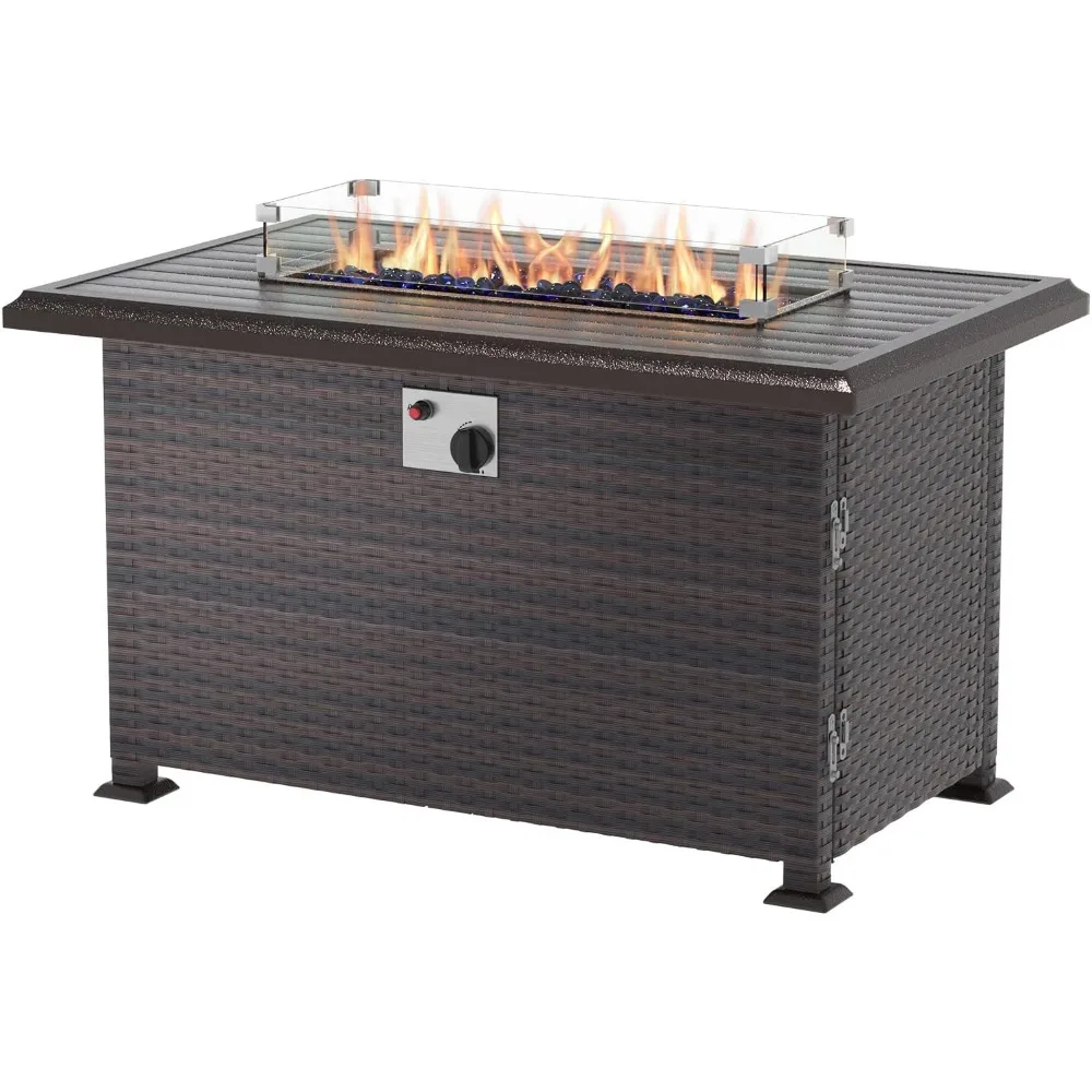 

43 Propane Fire Pit Table 55,000 BTU, Gas Fire Pit with Glass Wind Guard and Metal Lid,CSA Certification Outdoor Fire Pit Auto-I