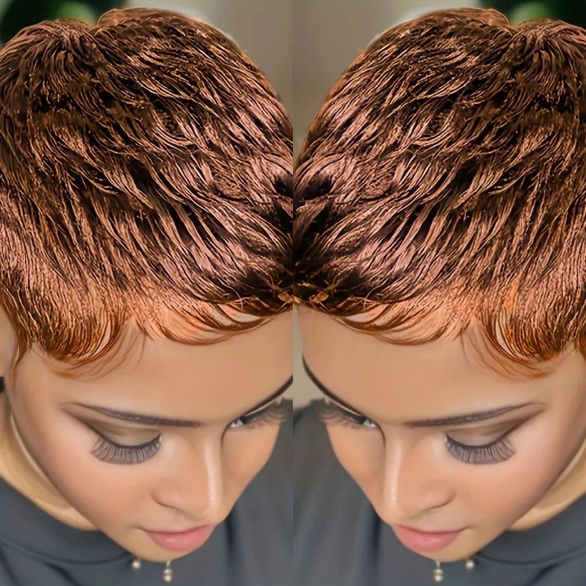 인모 가발 짧은 픽시 컷 가발 인모 자연 색상 갈색 99J 앞머리 가발